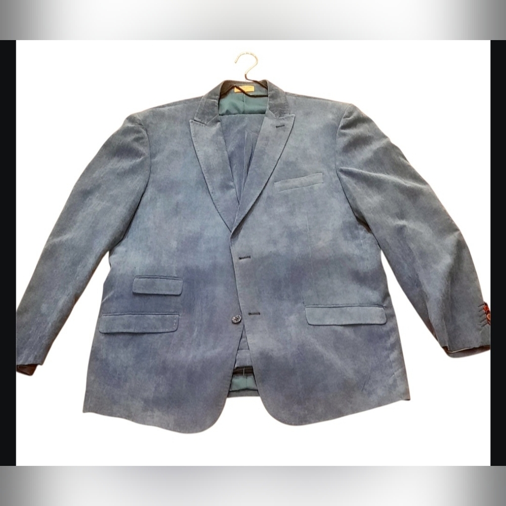 Mens Vintage Lanzino Blue Cordiroy 2 Piece Polyester Suit, Sz. 40
